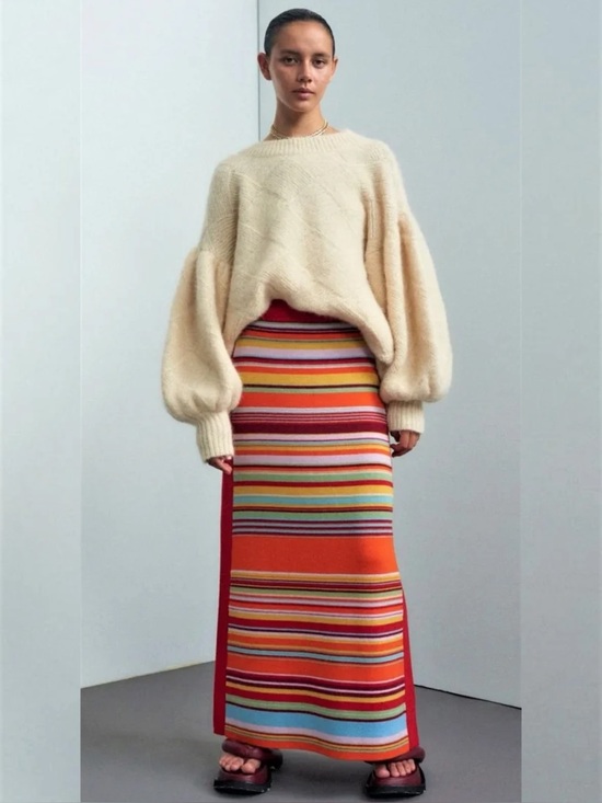 Alemais Dresses & Skirts - Alemais Multicolor Striped Merino Wool Maxi Skirt Red Size XS